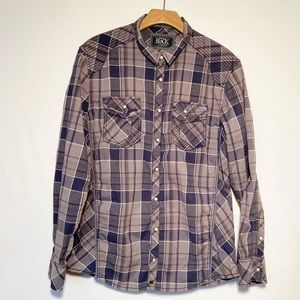 Buckle Black Standard Fit Plaid‎ Pearl Snap Country Western Mens Size Large